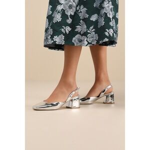 Lulus Carlson Silver Patent Slingback Low Heel Pumps - Size 8.5